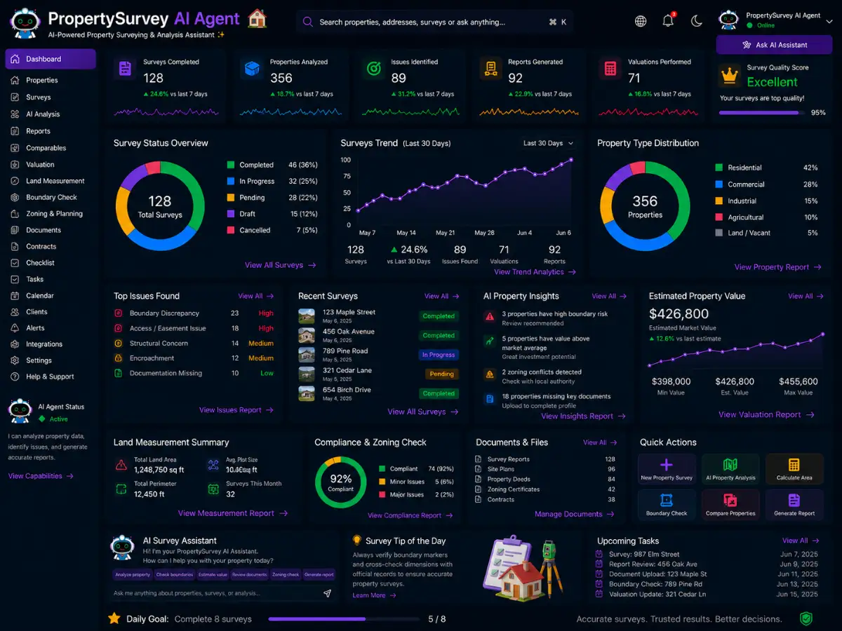 propertysurvey.app AI property survey agent app — property survey dashboard preview